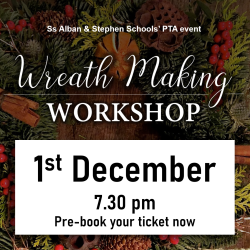PTA Event: Wreath-making workshop on 1st December at 7.30 pm. Pre-book your tickets now via Arbor