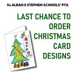 Picture showing a message from the PTA which says it's the last chance to order personalised Christmas card designs