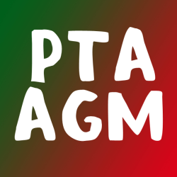 Coloured background with text saying PTA AGM